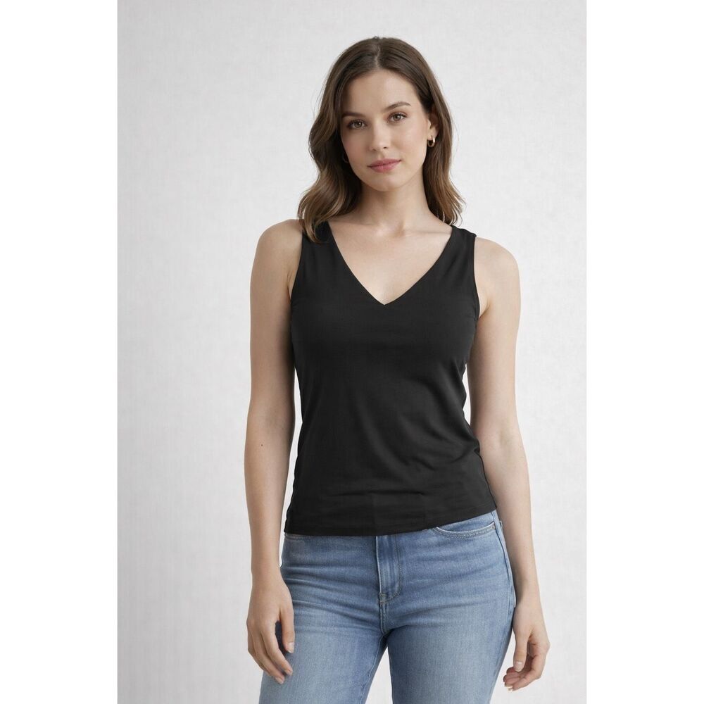 Express Body Contour Black V-Neck Tank Top Women’s Large Stretch